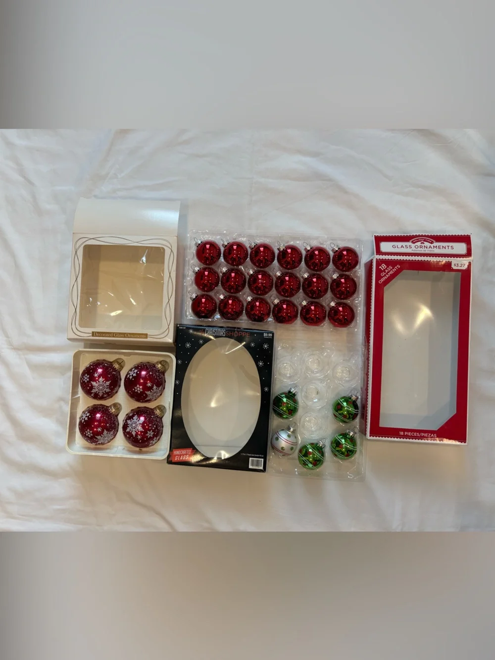 Lot of 2 1/2 Boxes GLASS Christmas Ornaments Holiday Time, Christmas Shoppe